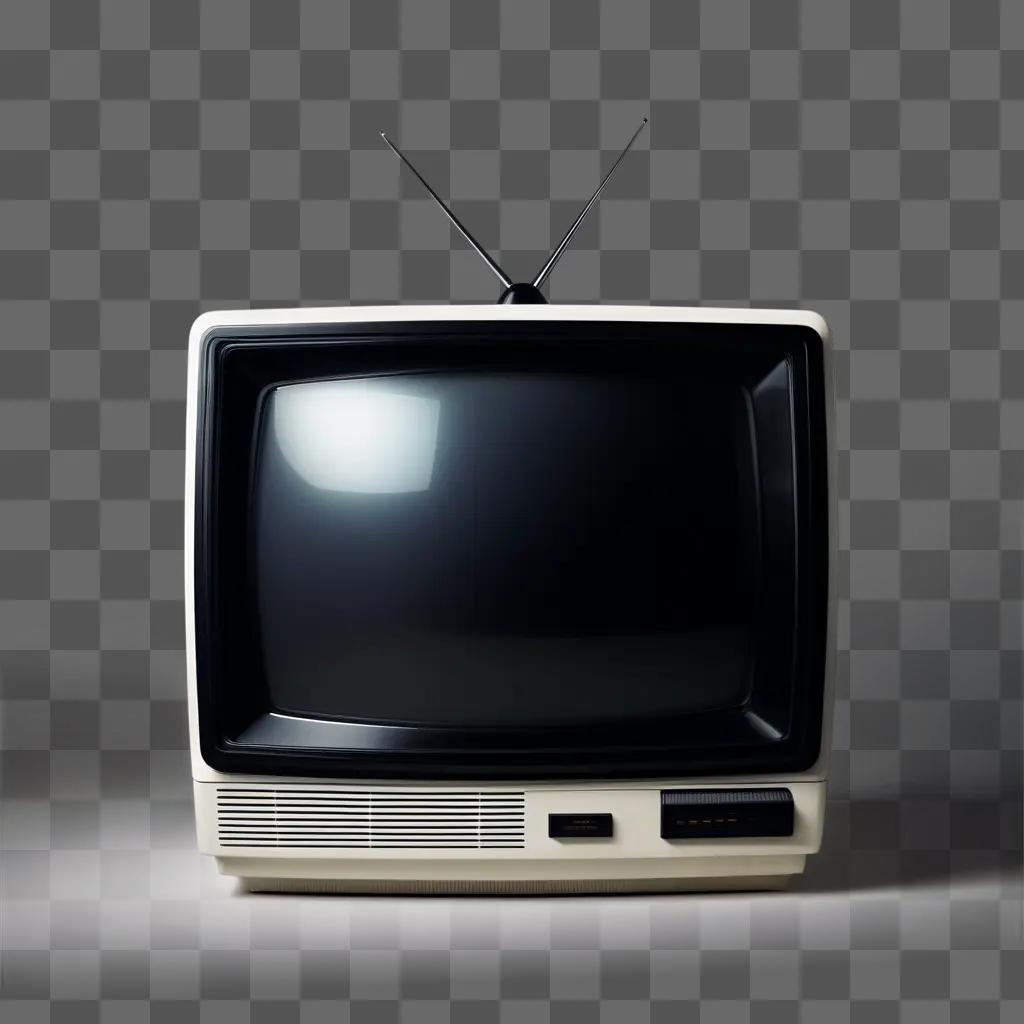 Old CRT TV with black and white image