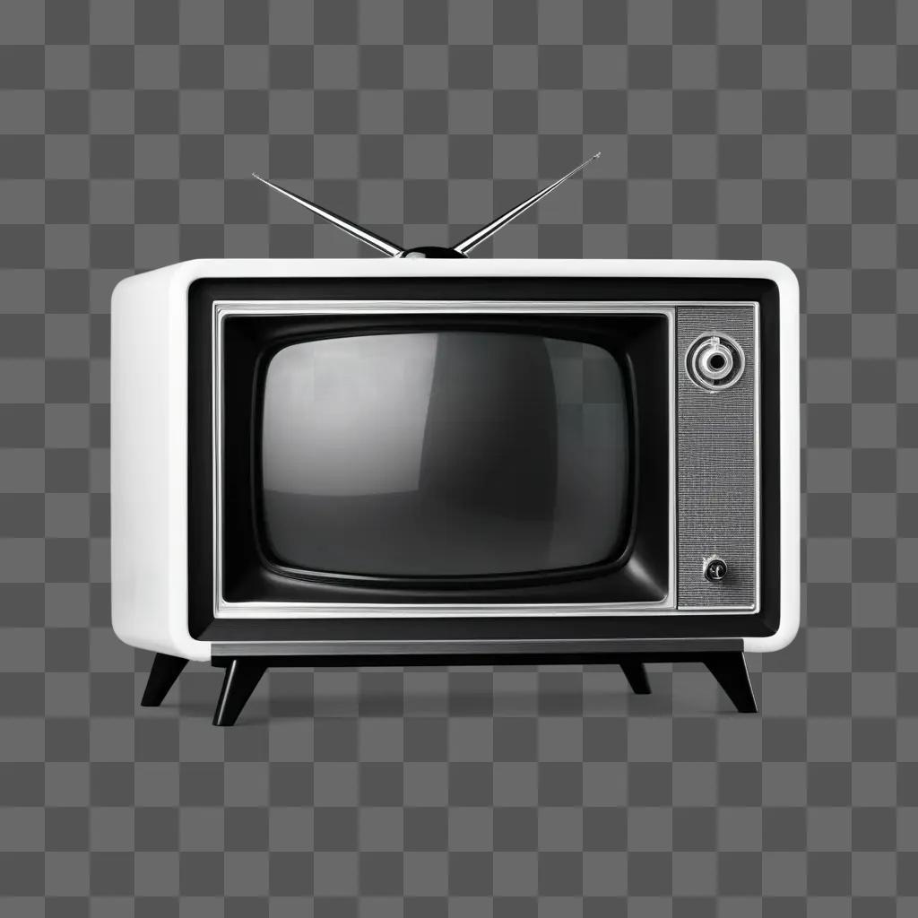 Old TV with black and white color and two antennas