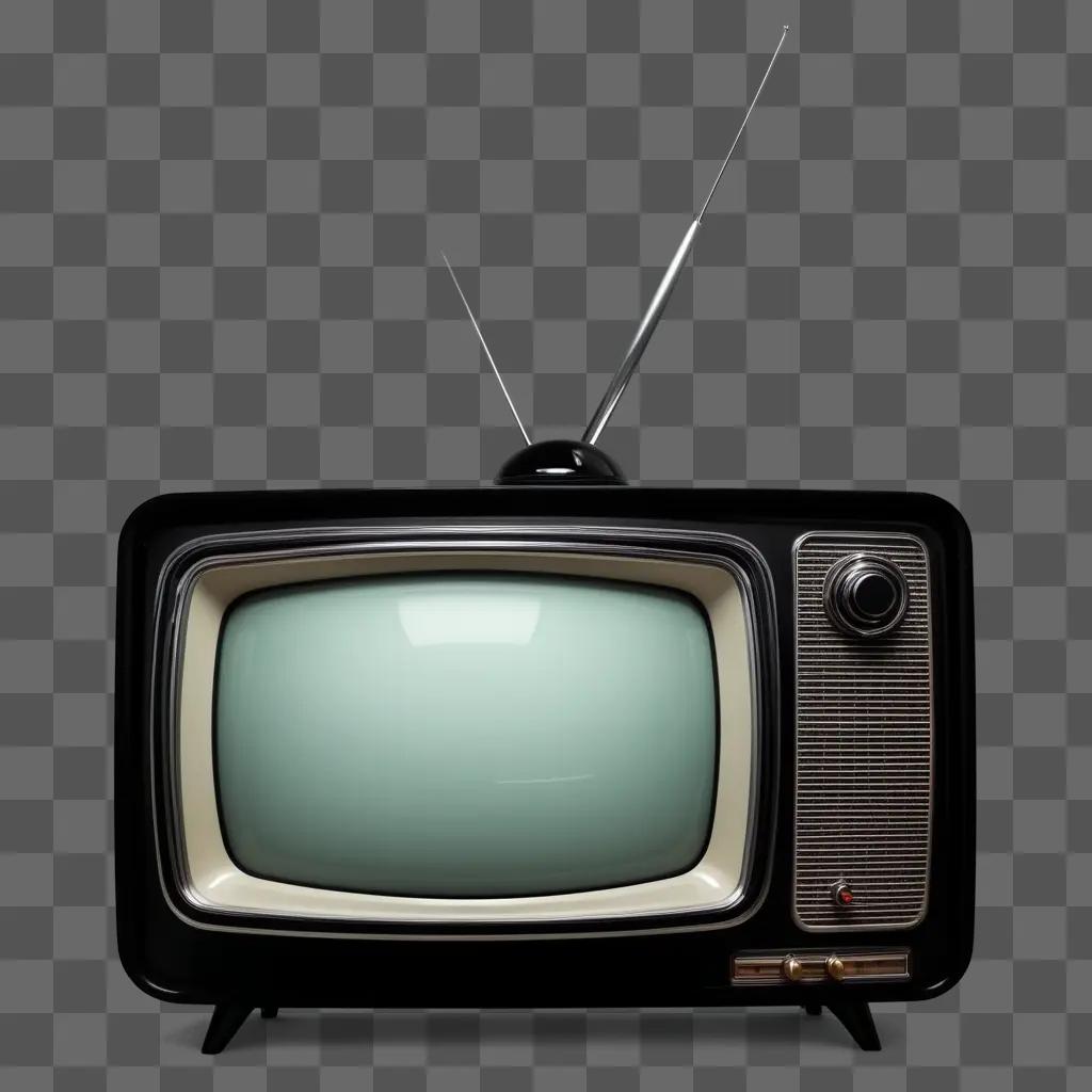 Old TV with two antennas on black background