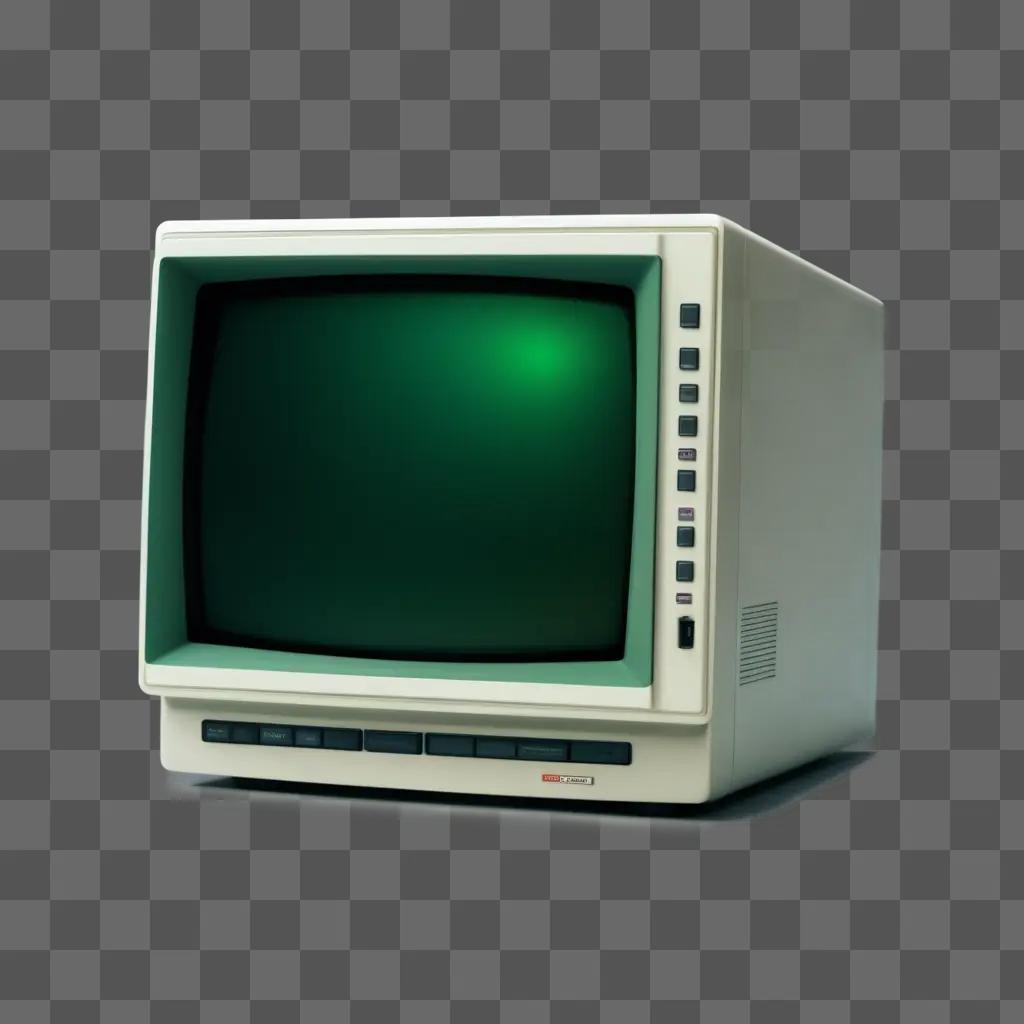 Old computer monitor with a green screen on a gray background