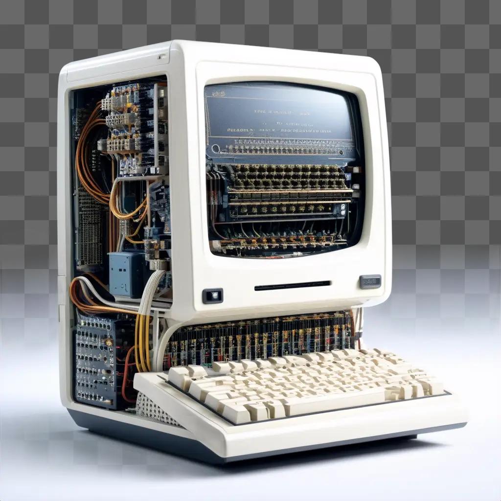 Old computer with keys and wires