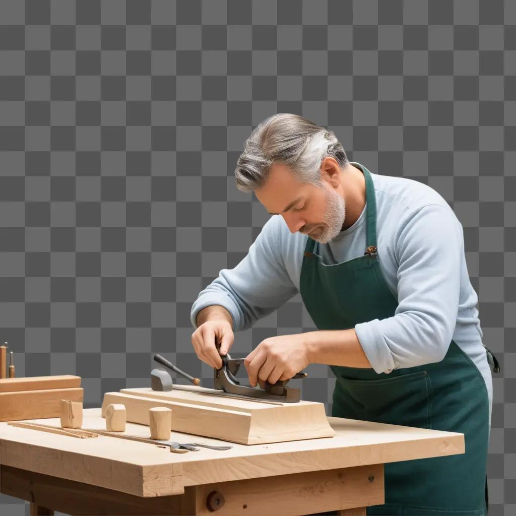 Old man carves wood with a plane