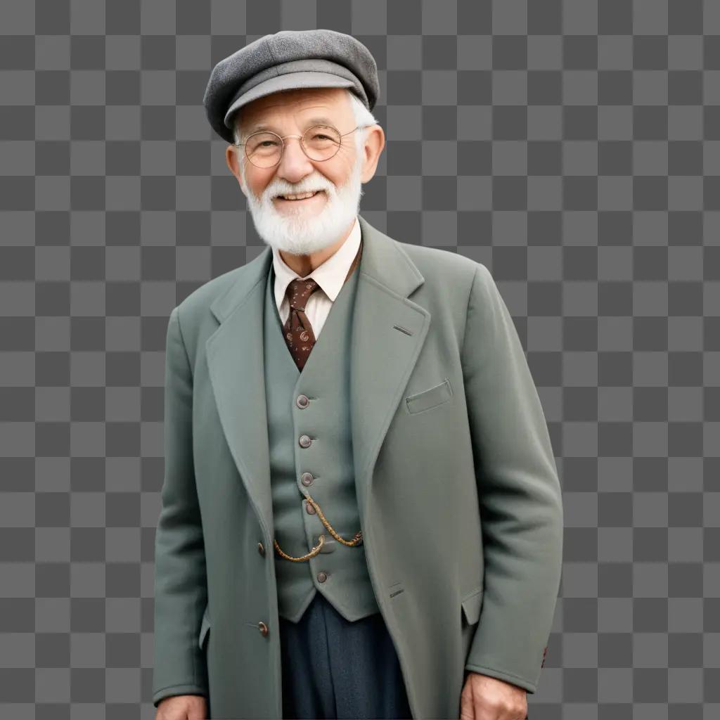 Old man in a gray suit posing for a picture