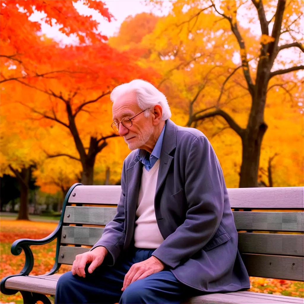 Old man sits on bench in park