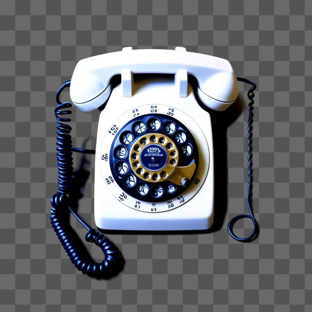 Old rotary phone on grey table