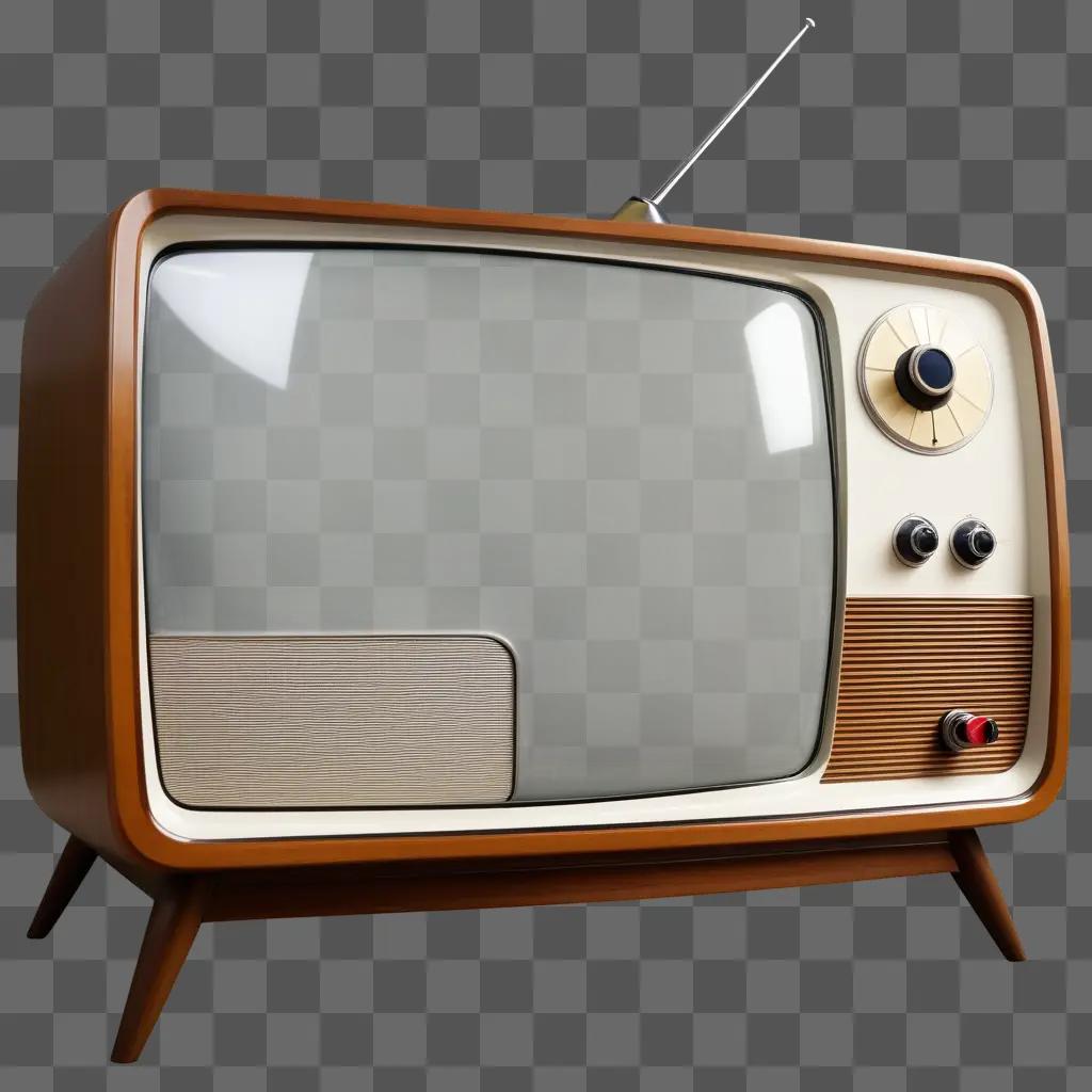 Old style TV with wooden frame and antenna