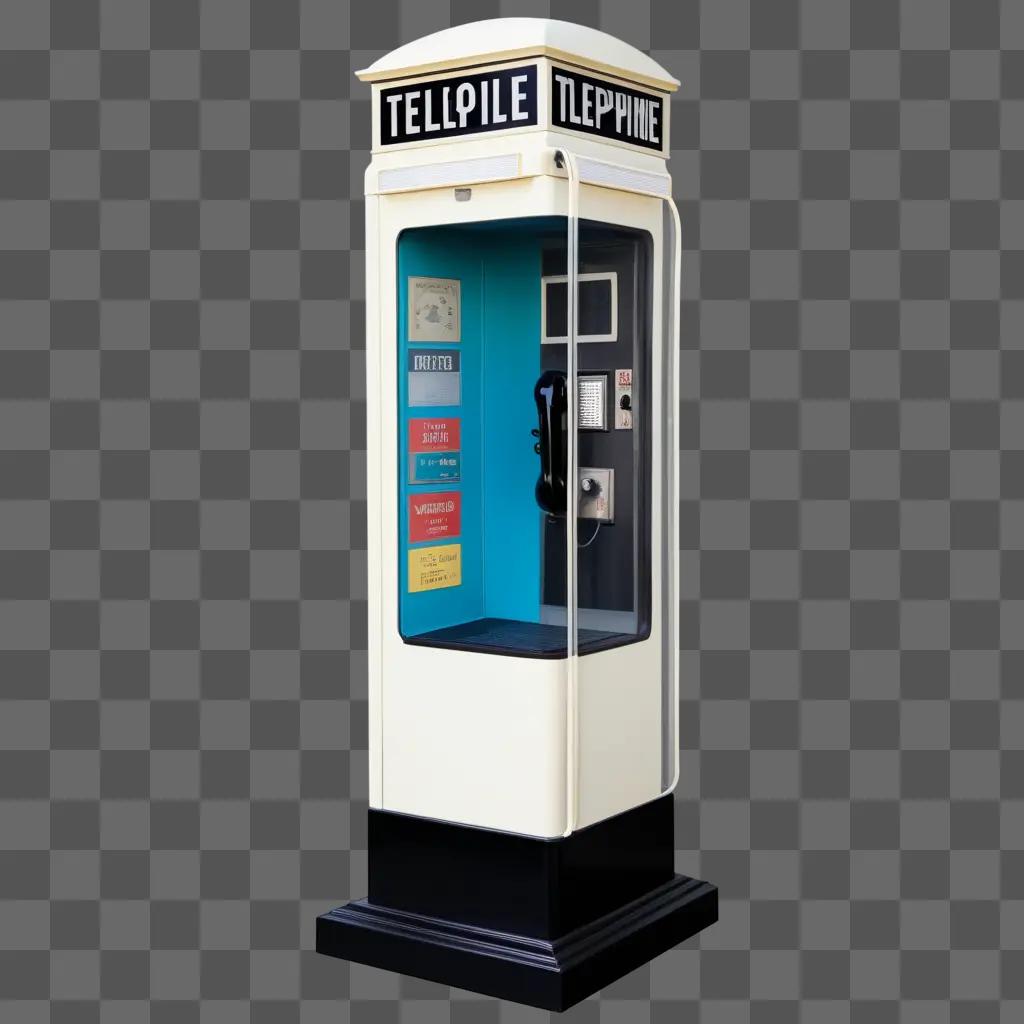 Old telephone booth in a white and blue color