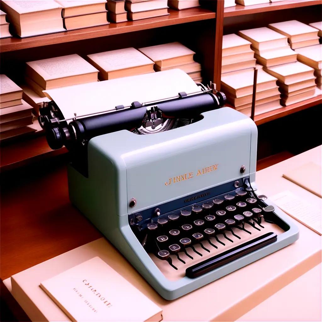 Old typewriter with names on a wooden shelf