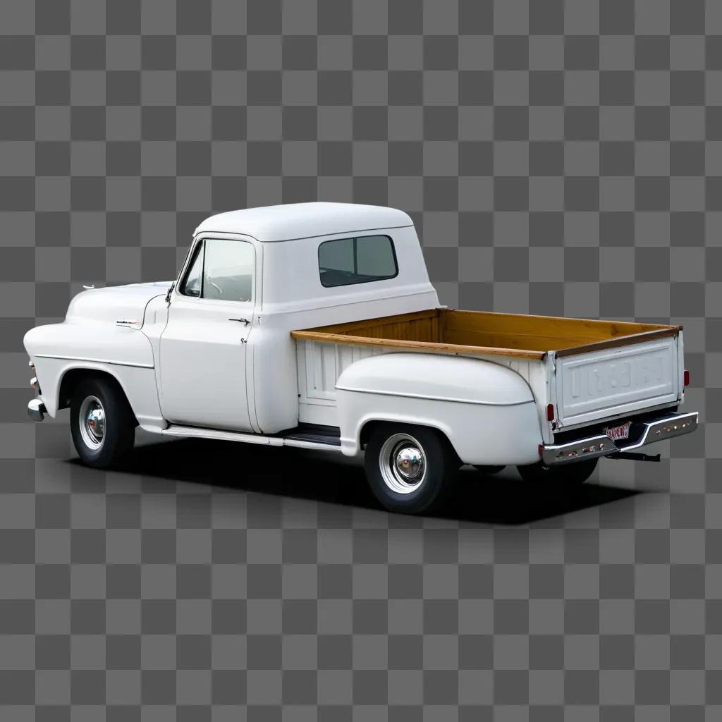 Old white pickup truck with wooden bed and chrome trim