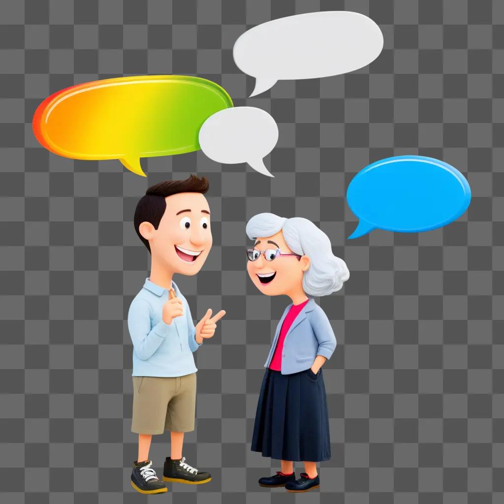 Older woman and young man have animated conversation