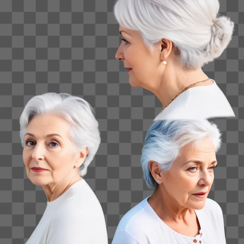 Older women with gray hair in three different photos