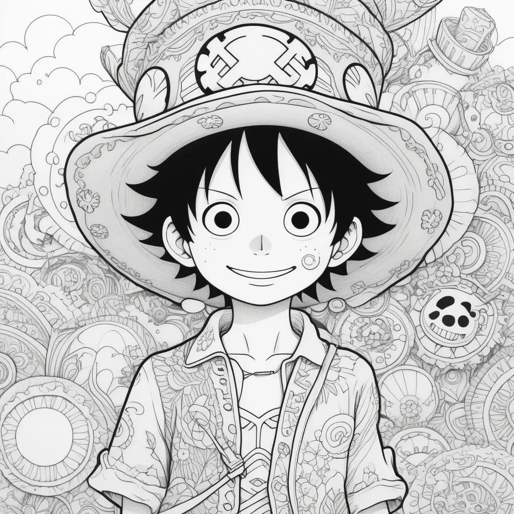 One piece coloring pages feature a smiling character