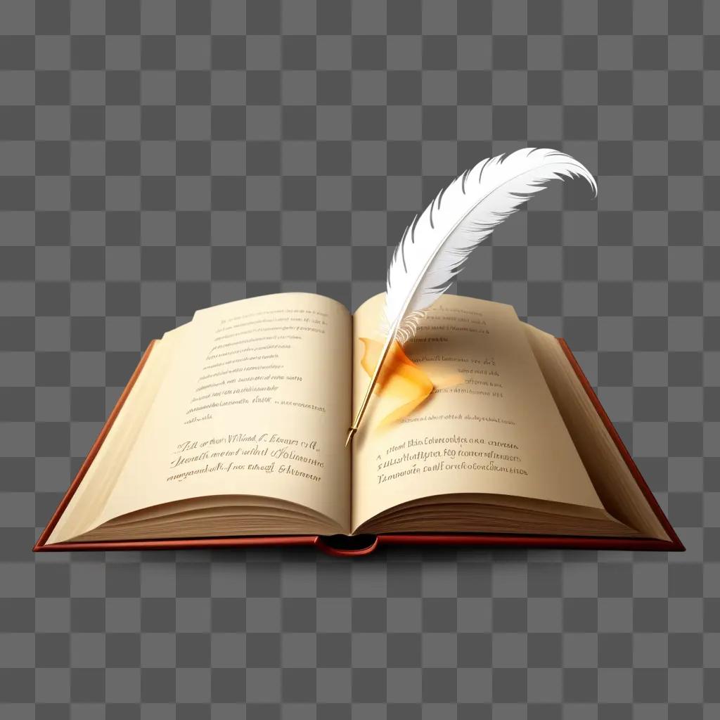 Open book with feather and white logo