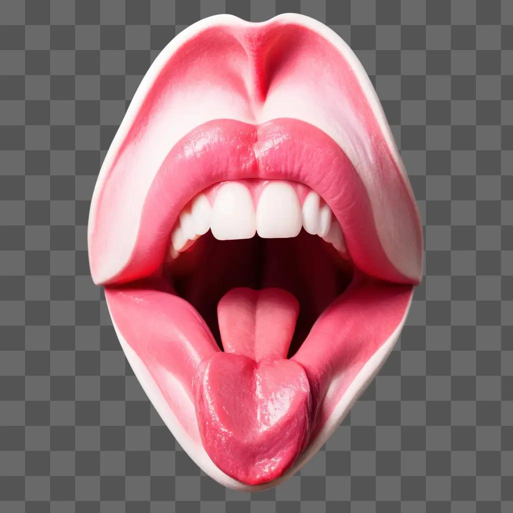 舌とピンクの唇を見せている口を開けて
