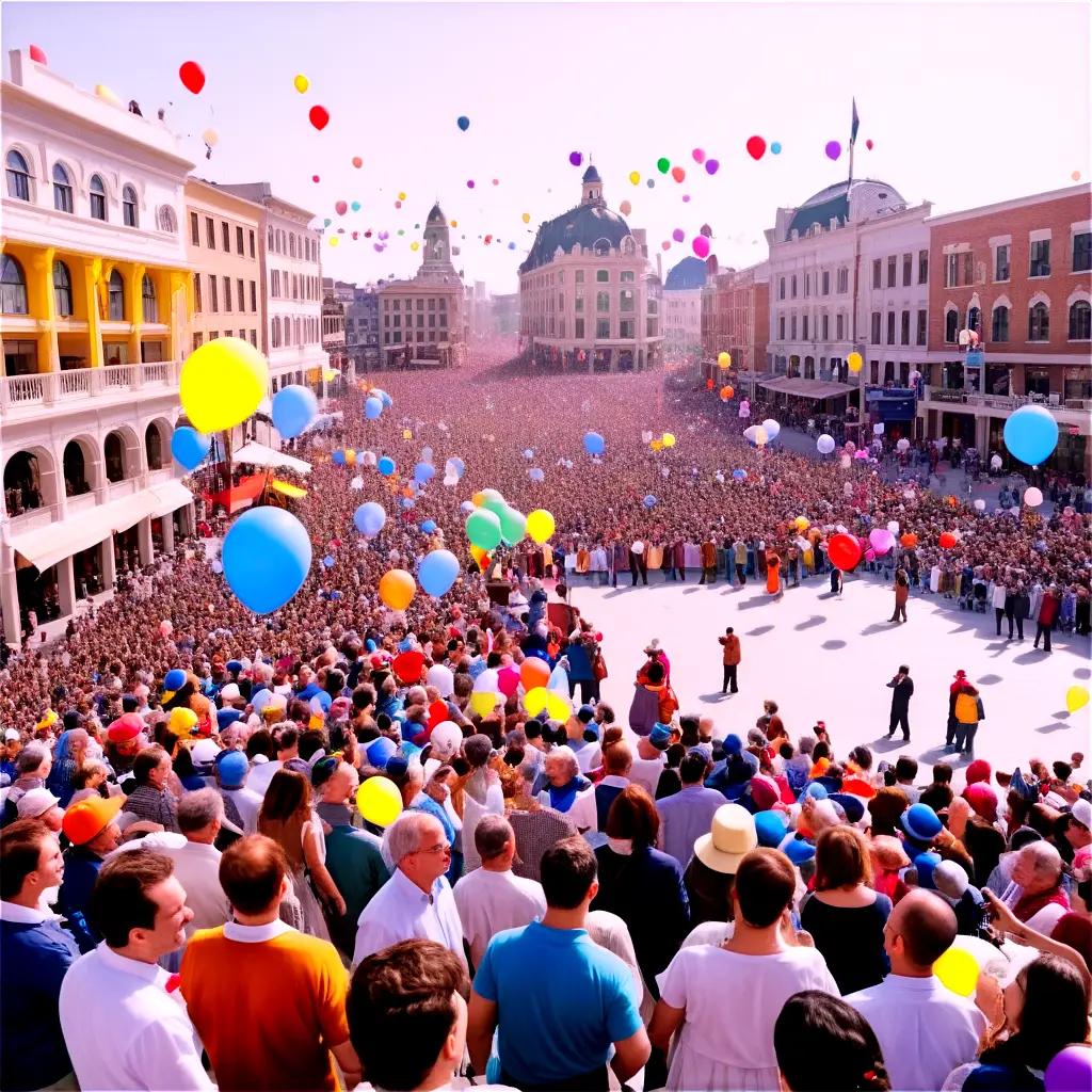 Opening day in the city, with balloons flying overhead