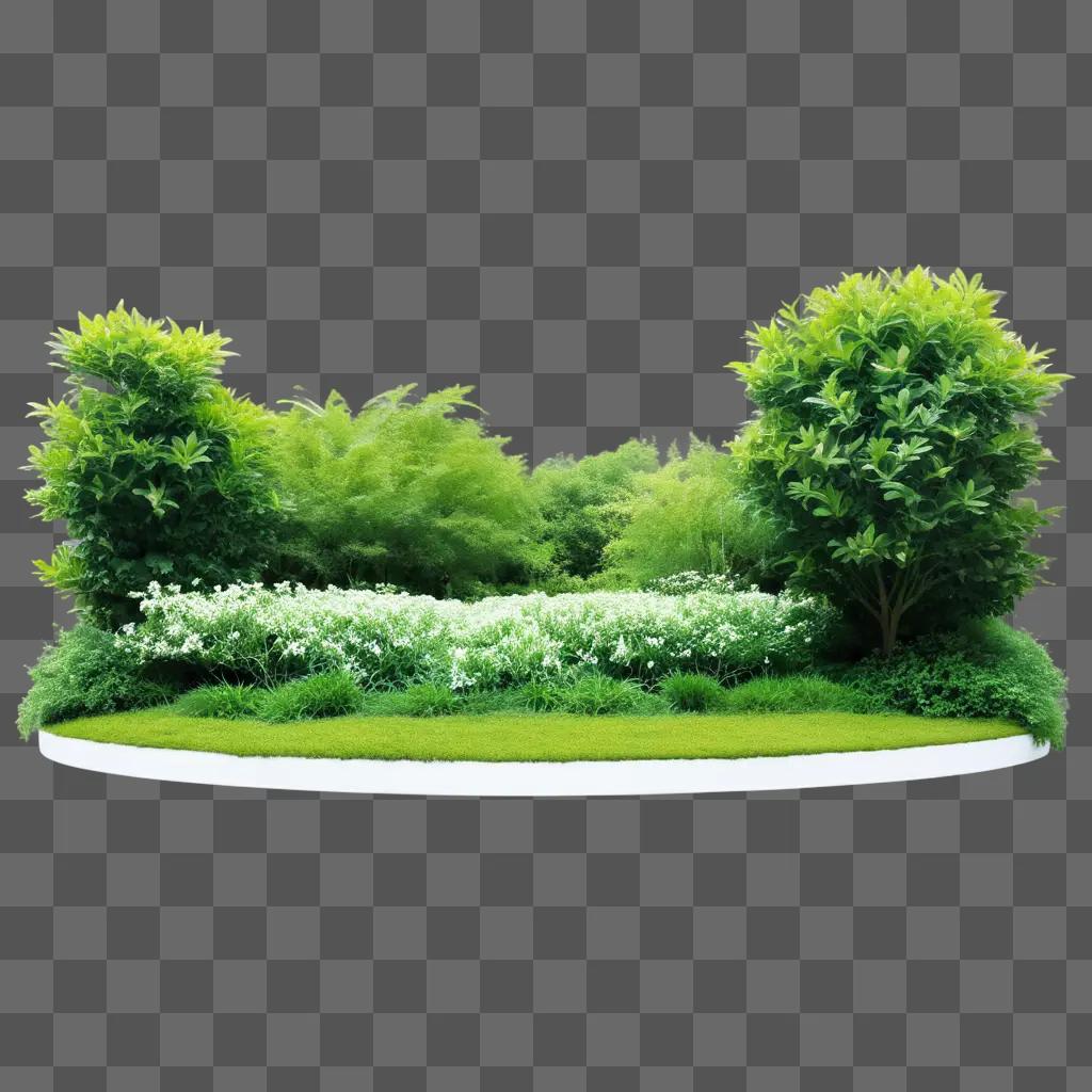 Outdoor green landscape with flowers and trees