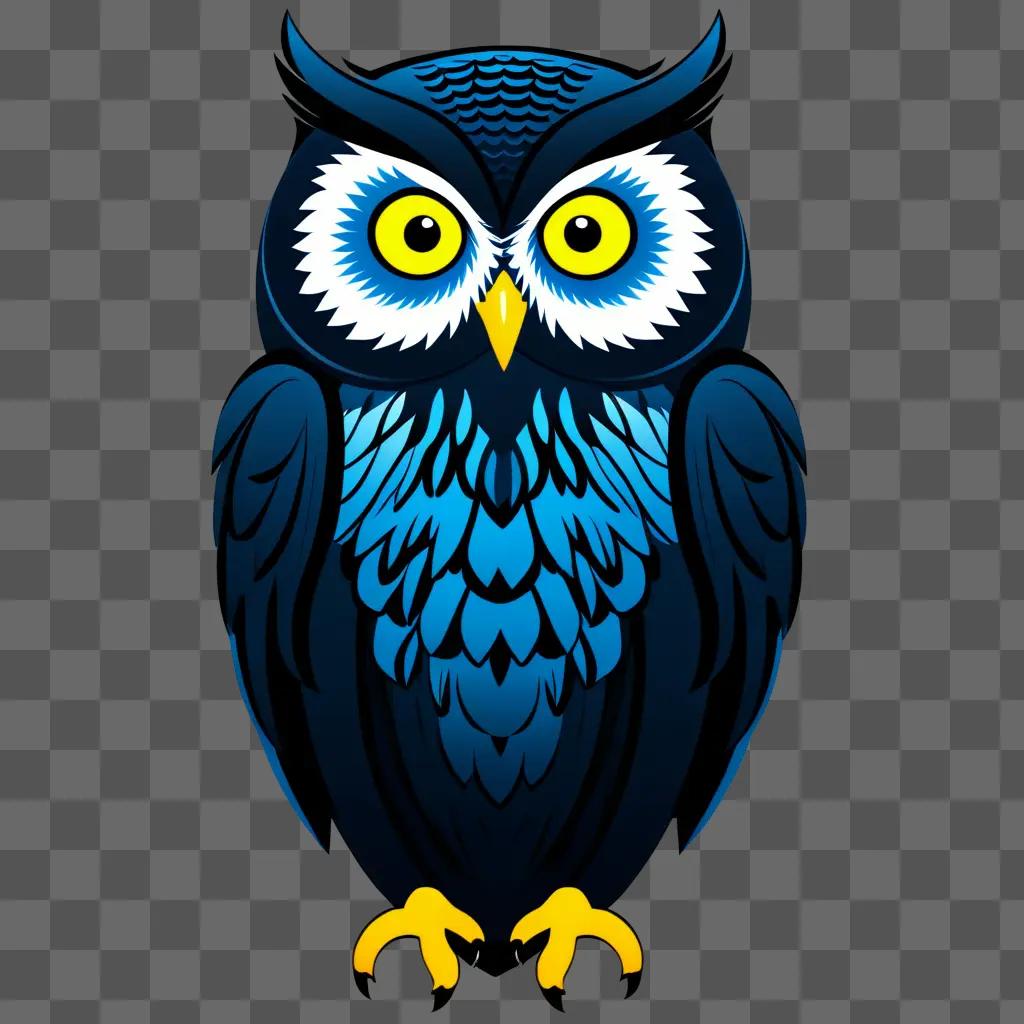 Owl clipart with yellow eyes and blue body