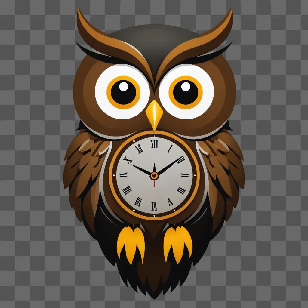 Owl clock with roman numerals and yellow eyes