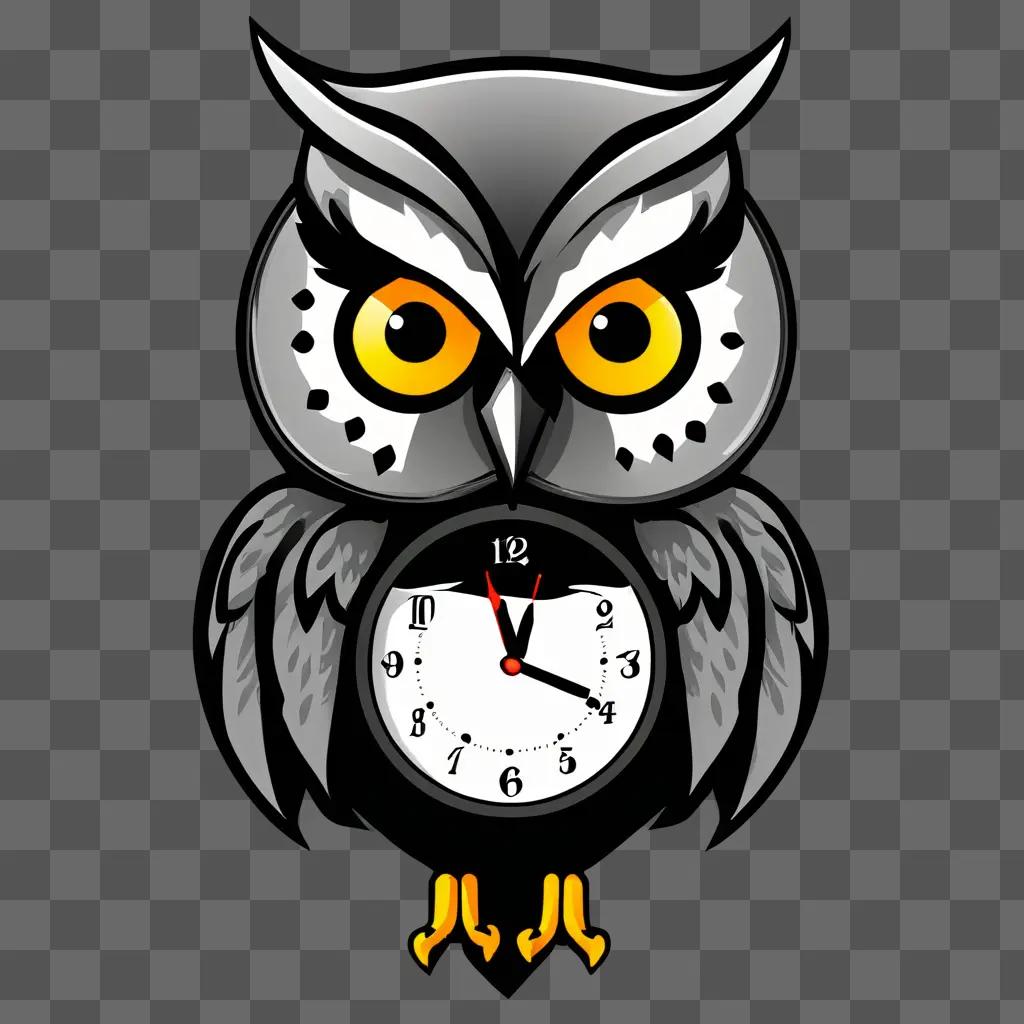 Owl clock with yellow eyes and black face