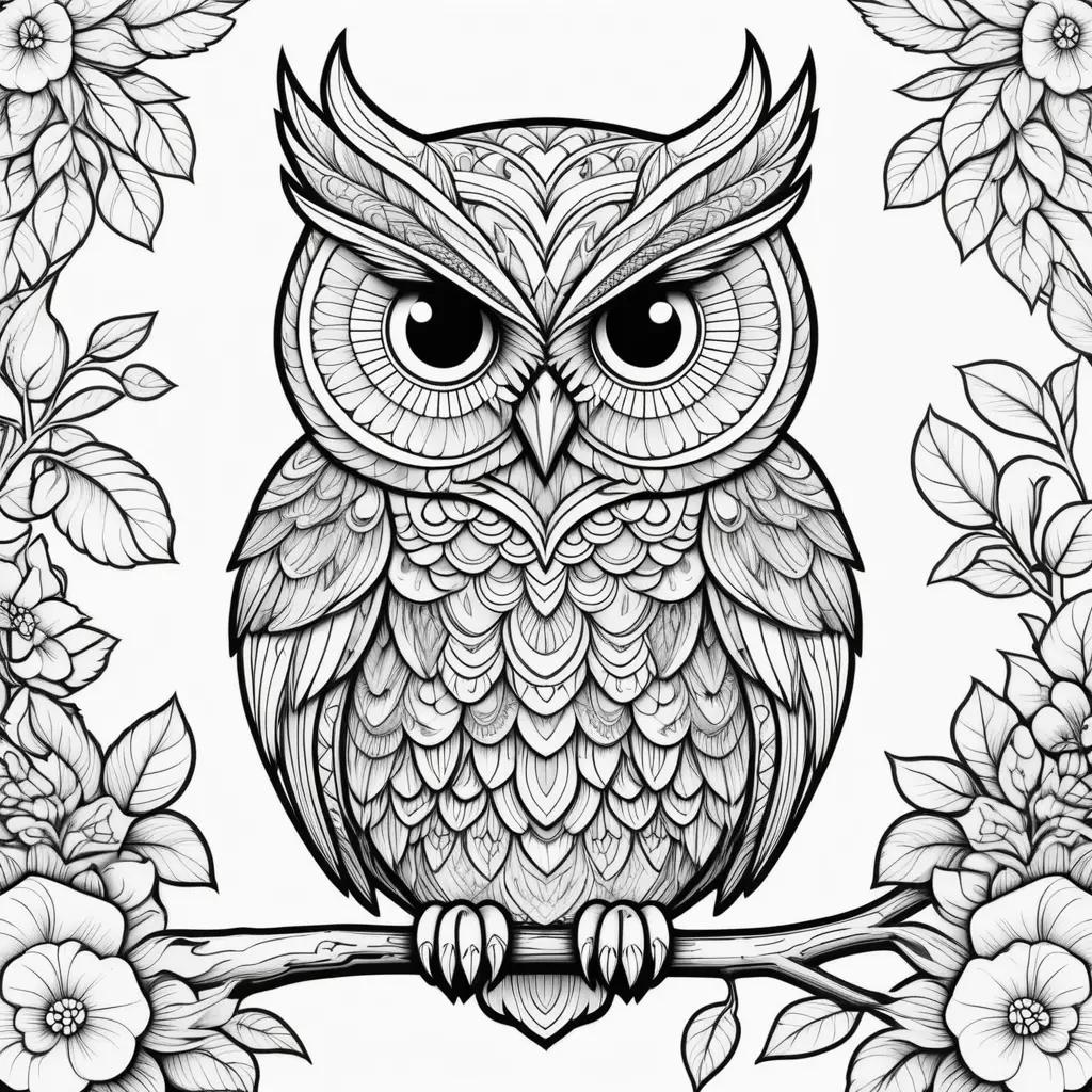 Owl coloring page with black and white design