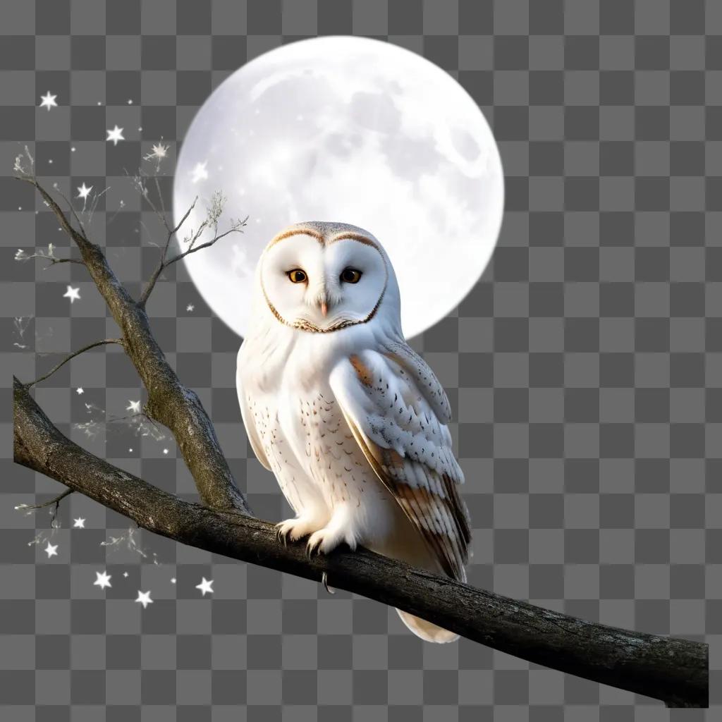 Owl sitting on a branch with a glowing moon