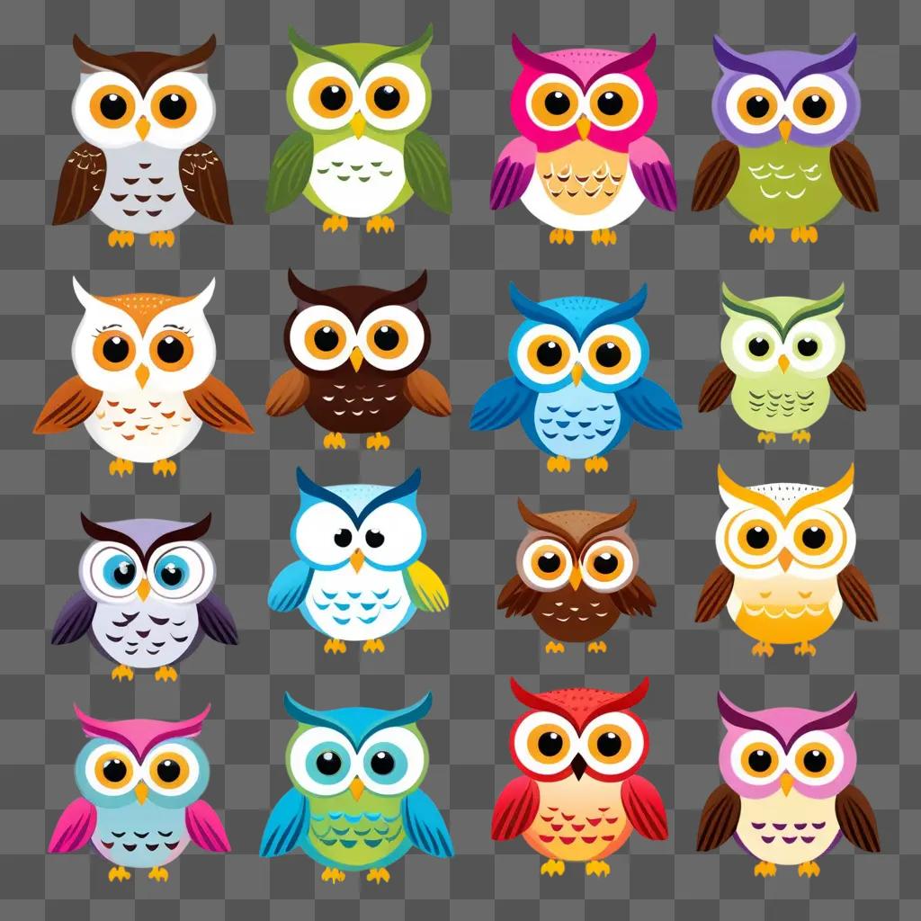 Owls in a collage of colors against a light background