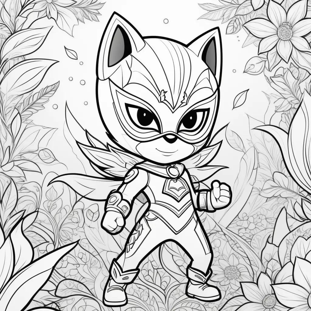 PJ Mask coloring page features a cat superhero