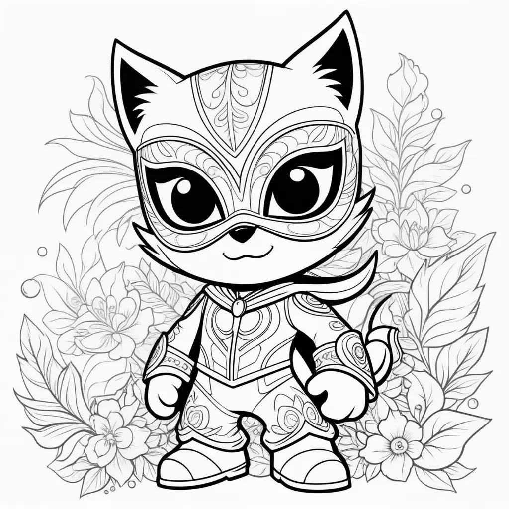 PJ Mask coloring page with a black and white cat