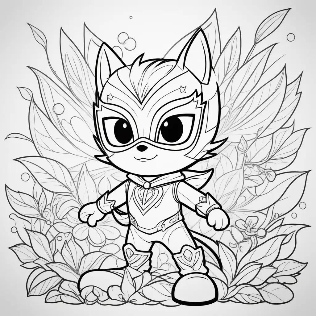 PJ Mask coloring page with a cartoon cat