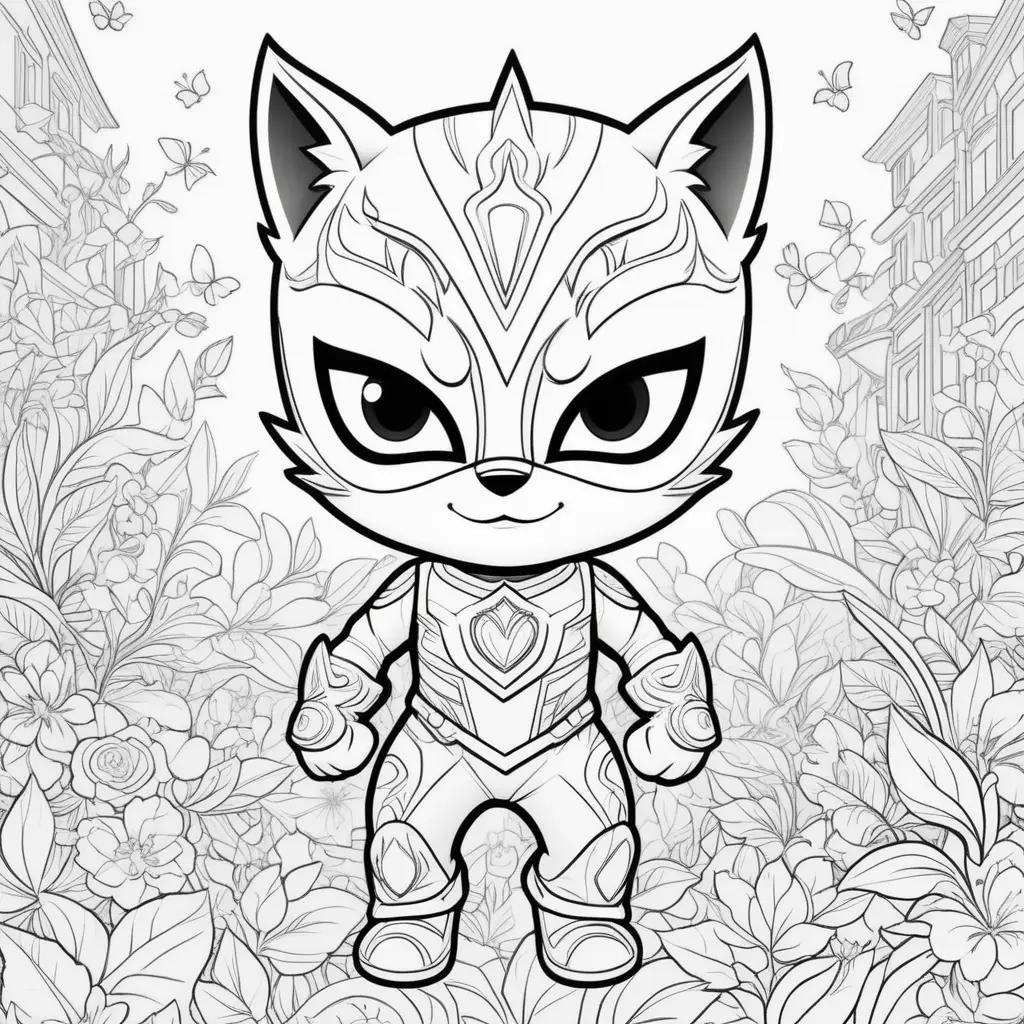 PJ Mask coloring page with black and white cats