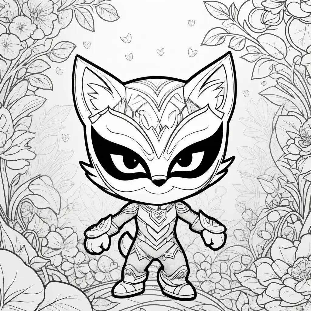 PJ Mask coloring page with black and white design