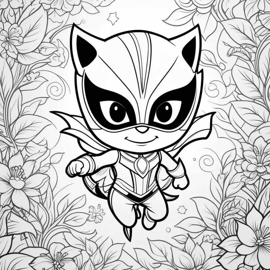 PJ Mask coloring pages featuring a cat superhero