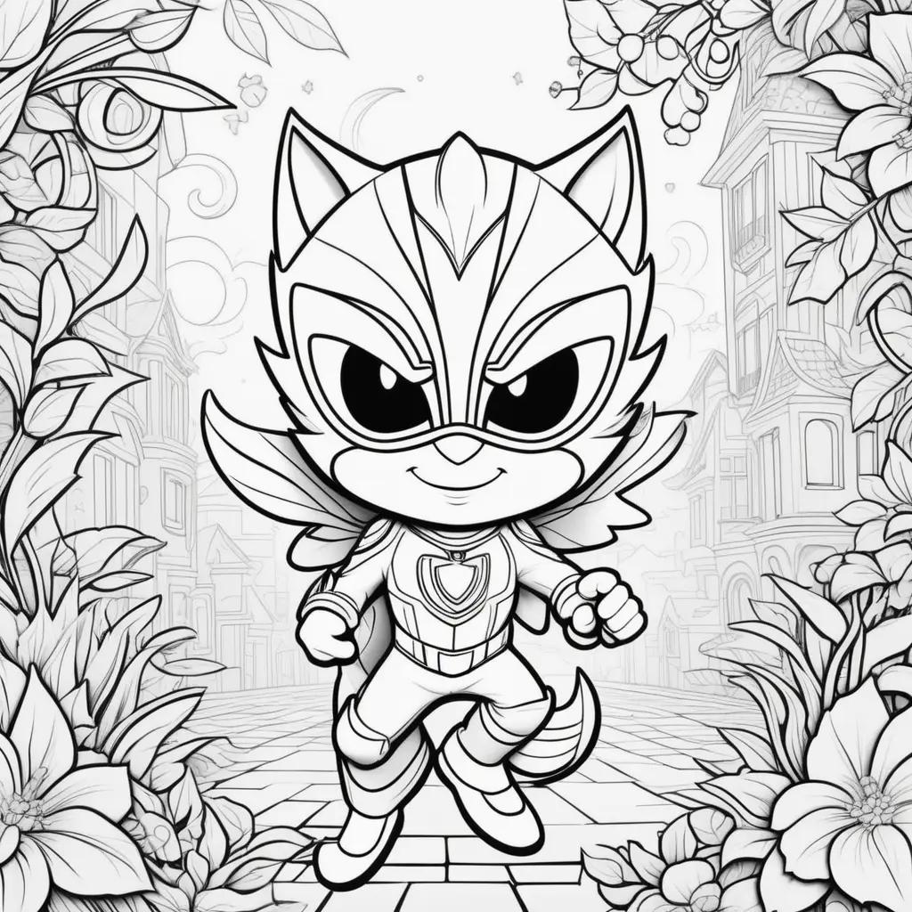 PJ Mask coloring pages featuring a cat superhero