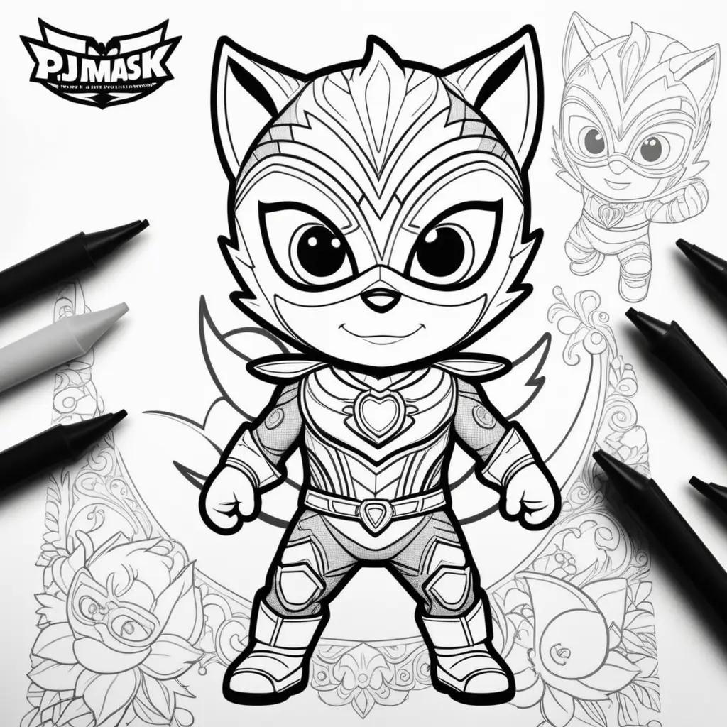 PJ Mask coloring pages with black and white color scheme