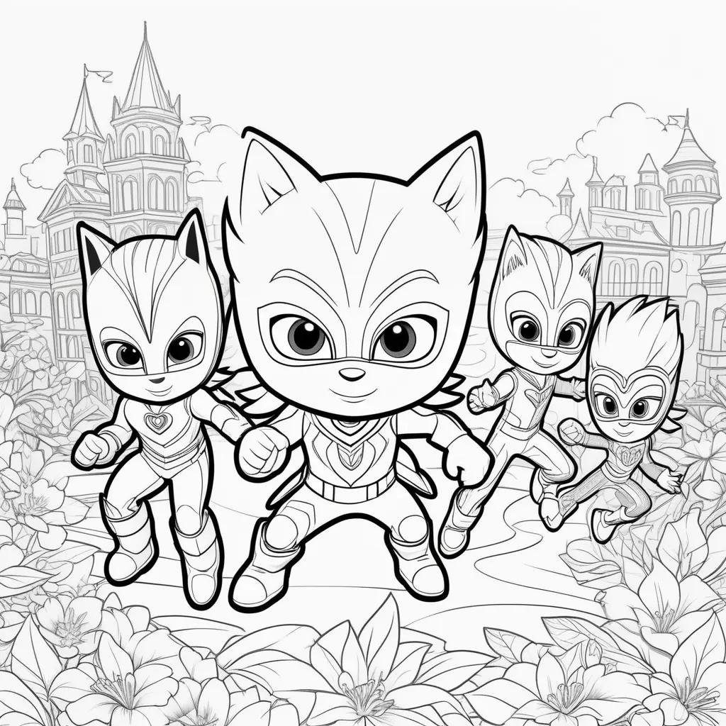 PJマスク、猫や他のキャラクターのぬりえ