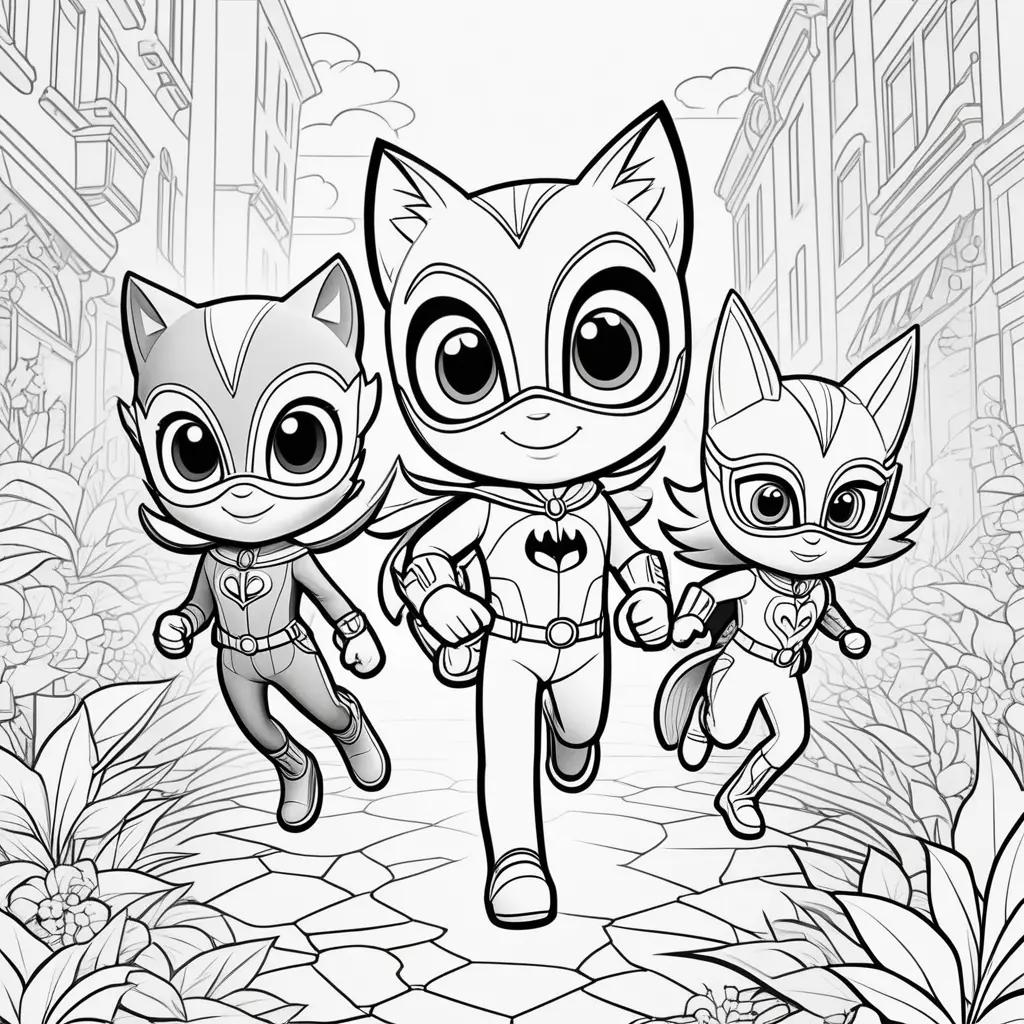 PJ masks coloring page with three characters running