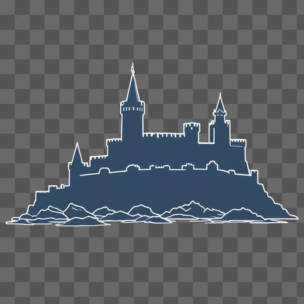 PNG outline of castle on dark blue background