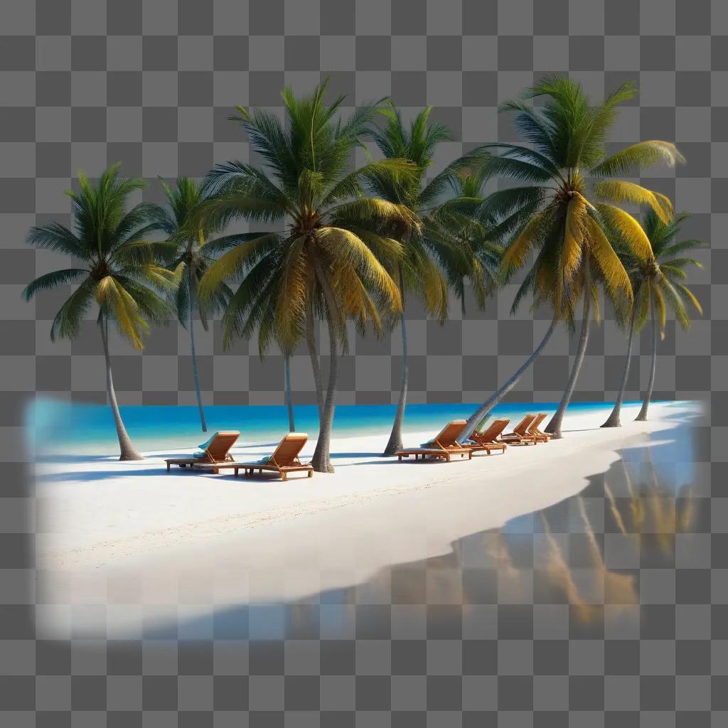 Palm trees on beach with chairs and reflections