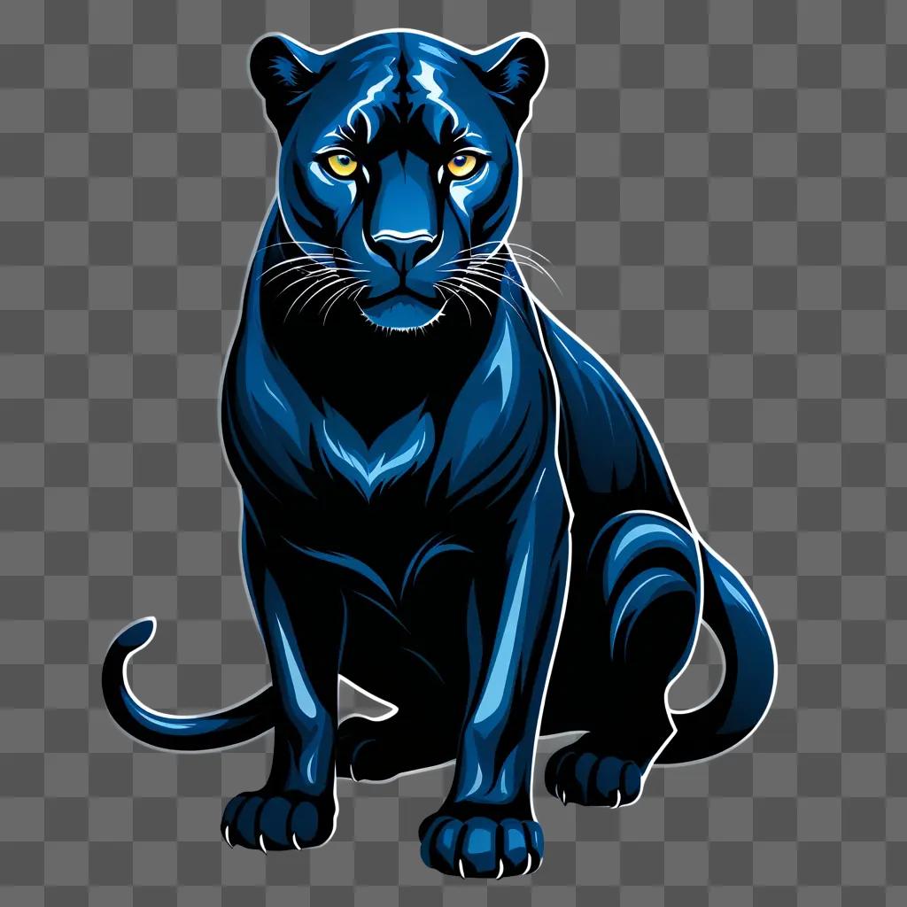 Panther sitting on a blue background with glowing eyes