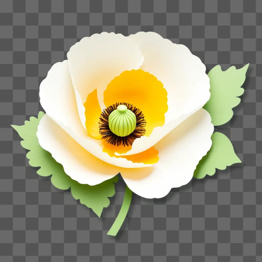 Paper poppy logo against green background