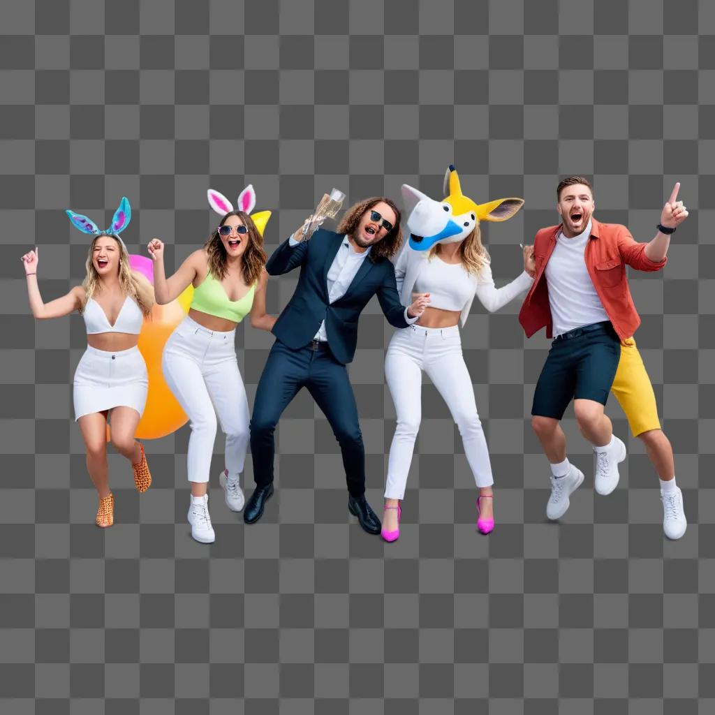 Party Animals are jumping and wearing colorful animal masks