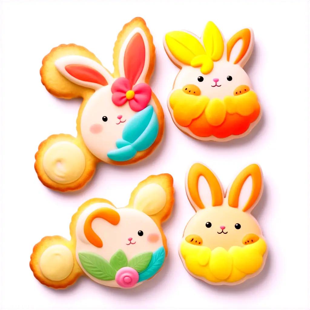 Pastries of rabbits and buns on a white background