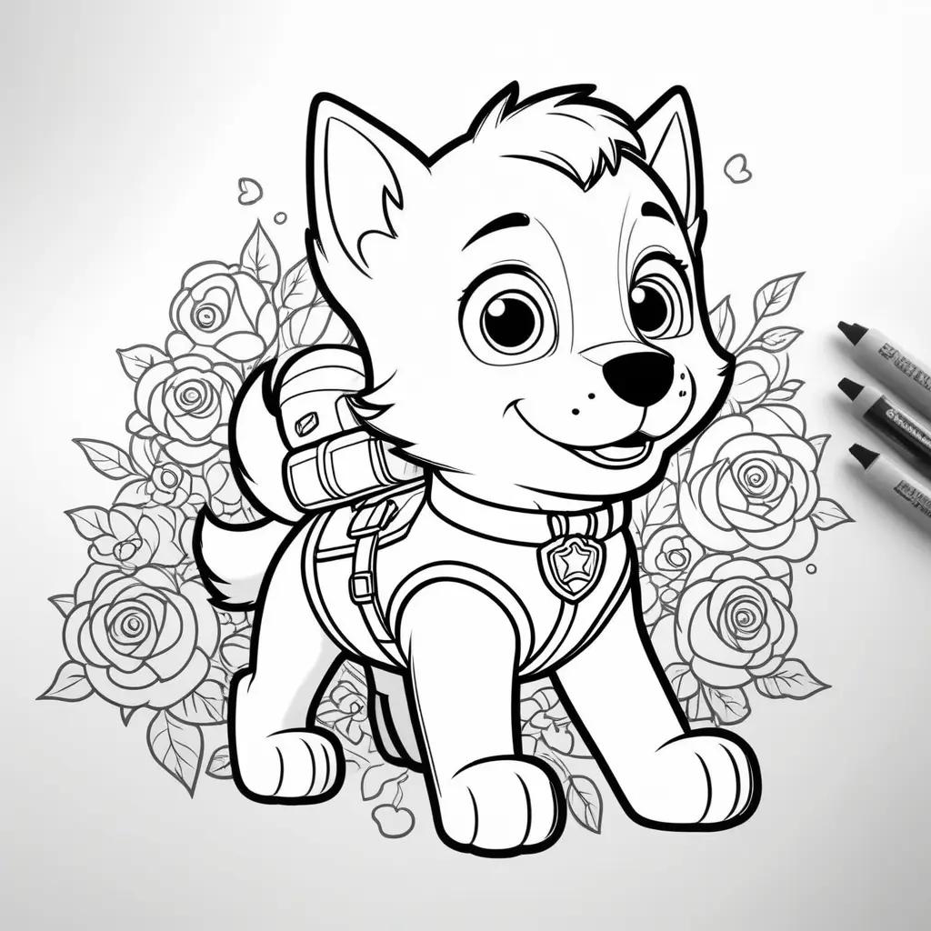 Paw Patrol coloring page of Chase in a rose garden