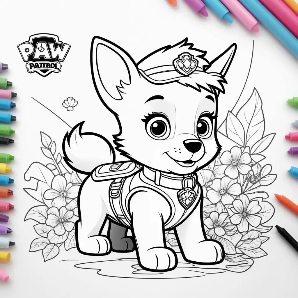 Paw Patrol coloring page with Skye and her dog