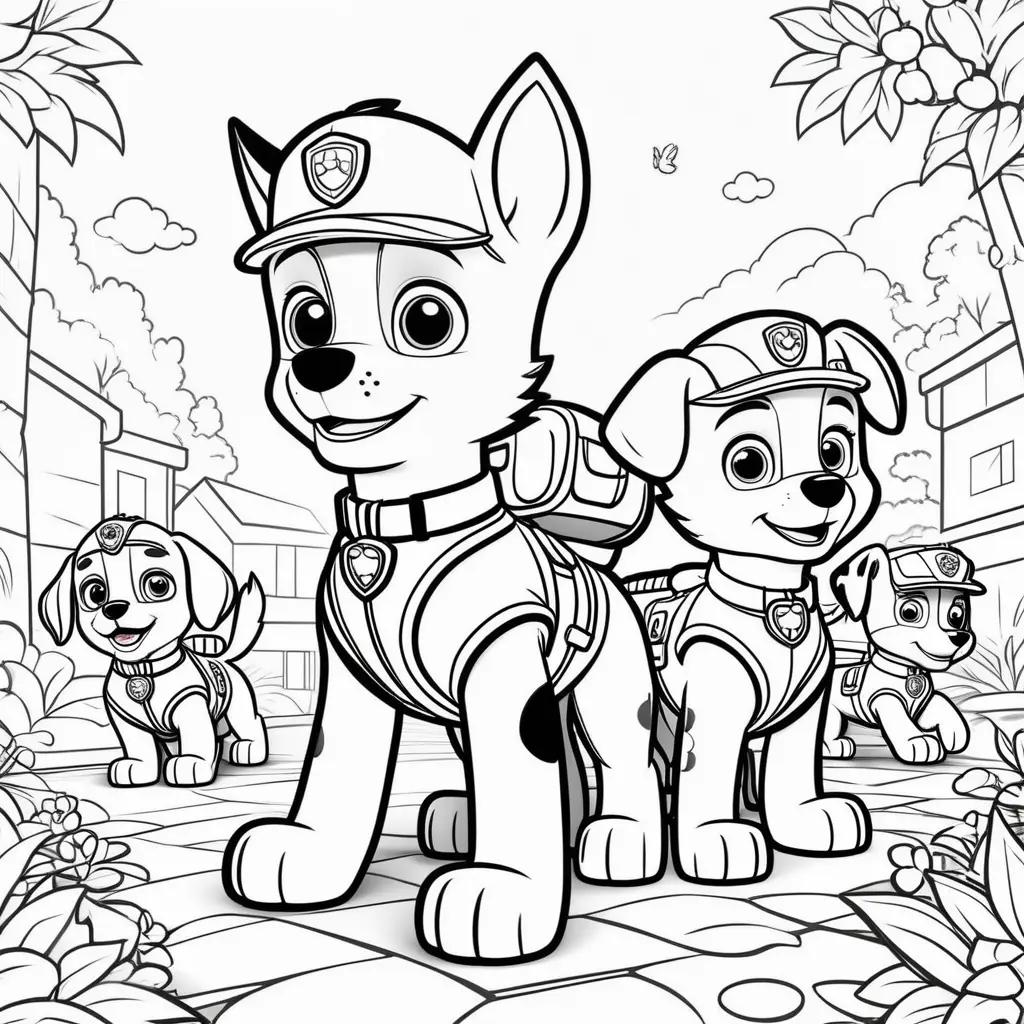 Paw Patrol coloring pages of Chase and friends