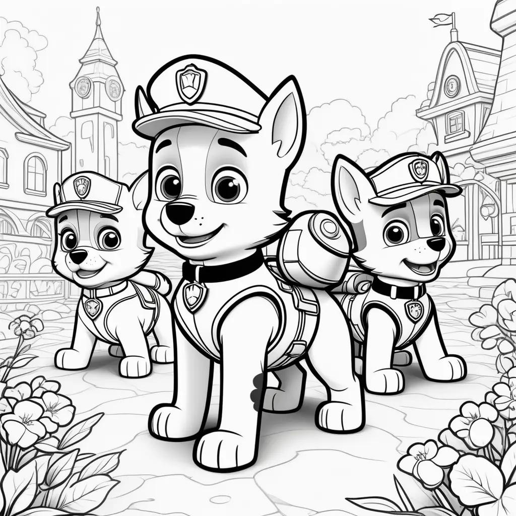 Paw Patrol coloring pages of puppies in black and white