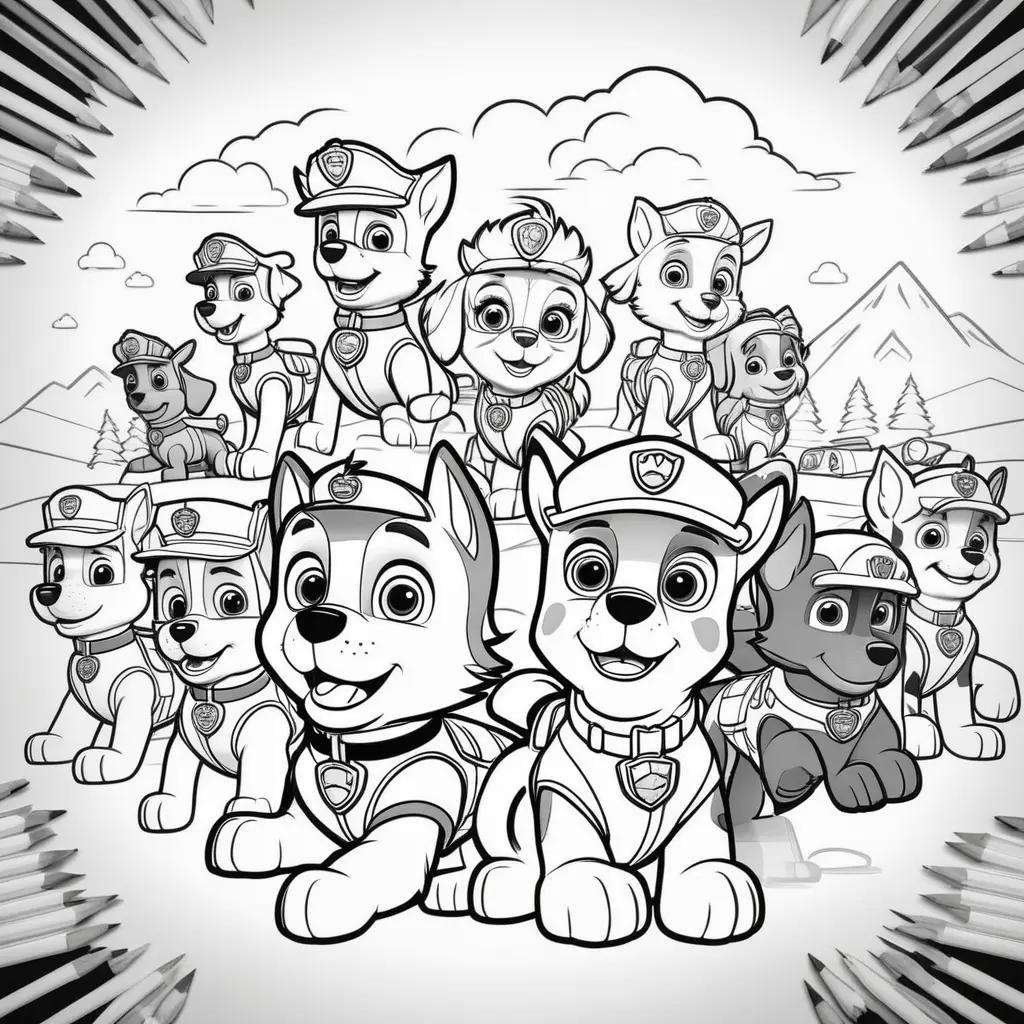 Paw Patrol coloring pages with black and white illustrations