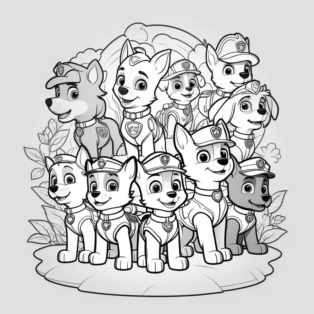 Paw Patrol coloring pages with various characters