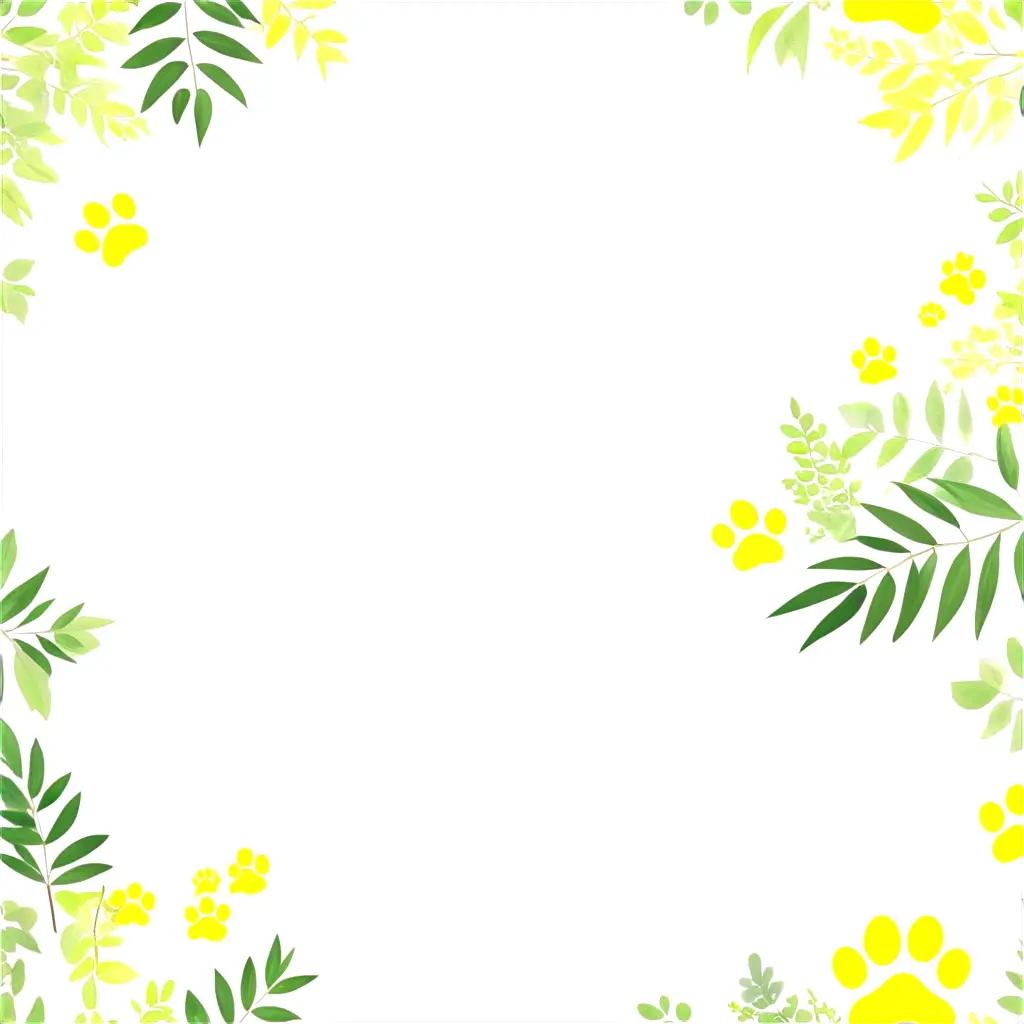 Paw prints in yellow on green leaves