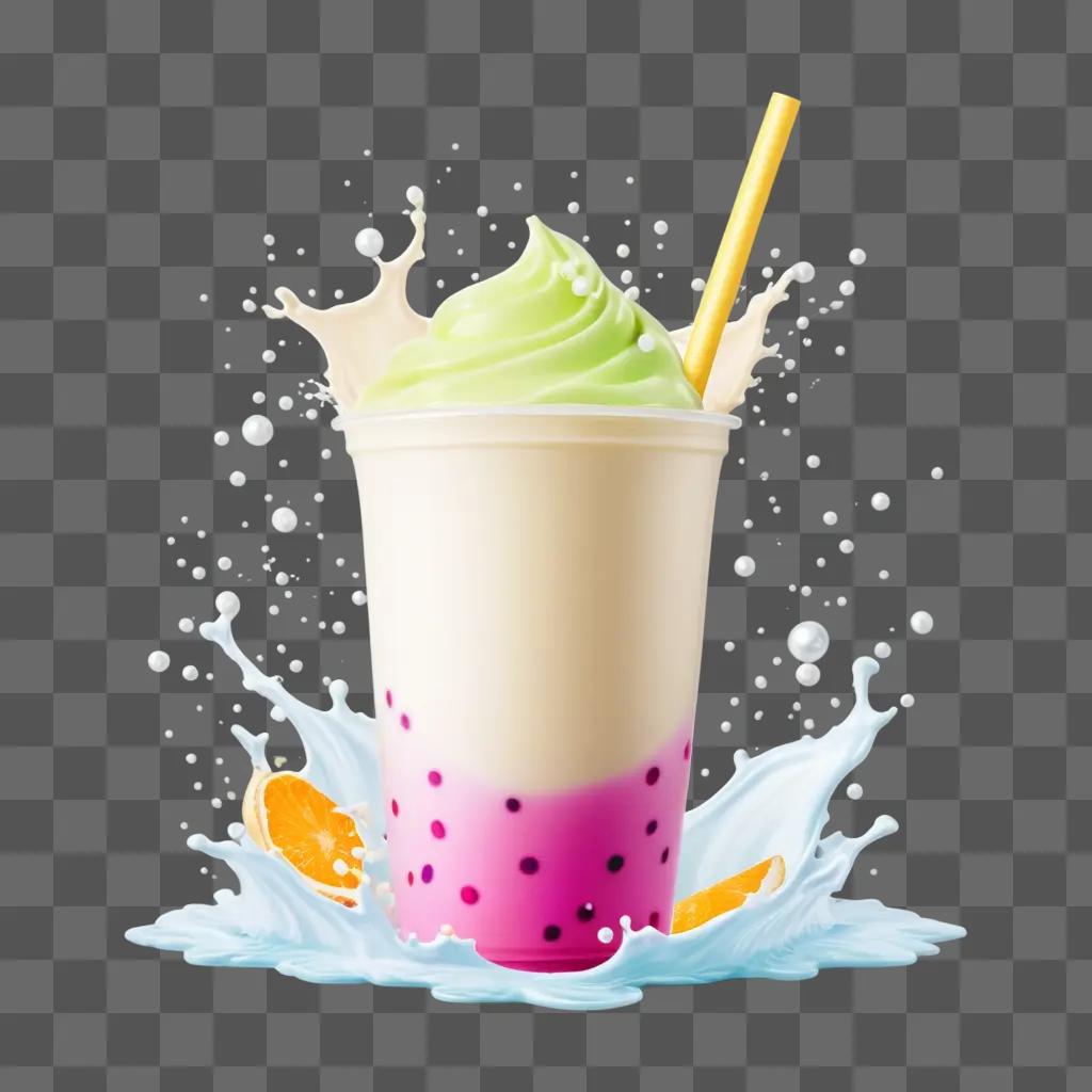 Pearl Milk Tea Splashing on a White Background